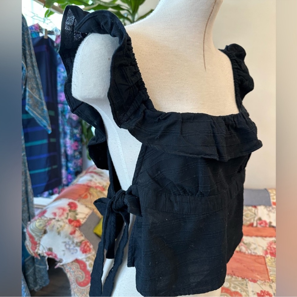 Free People Black Ruffled Tie-Side Tank
